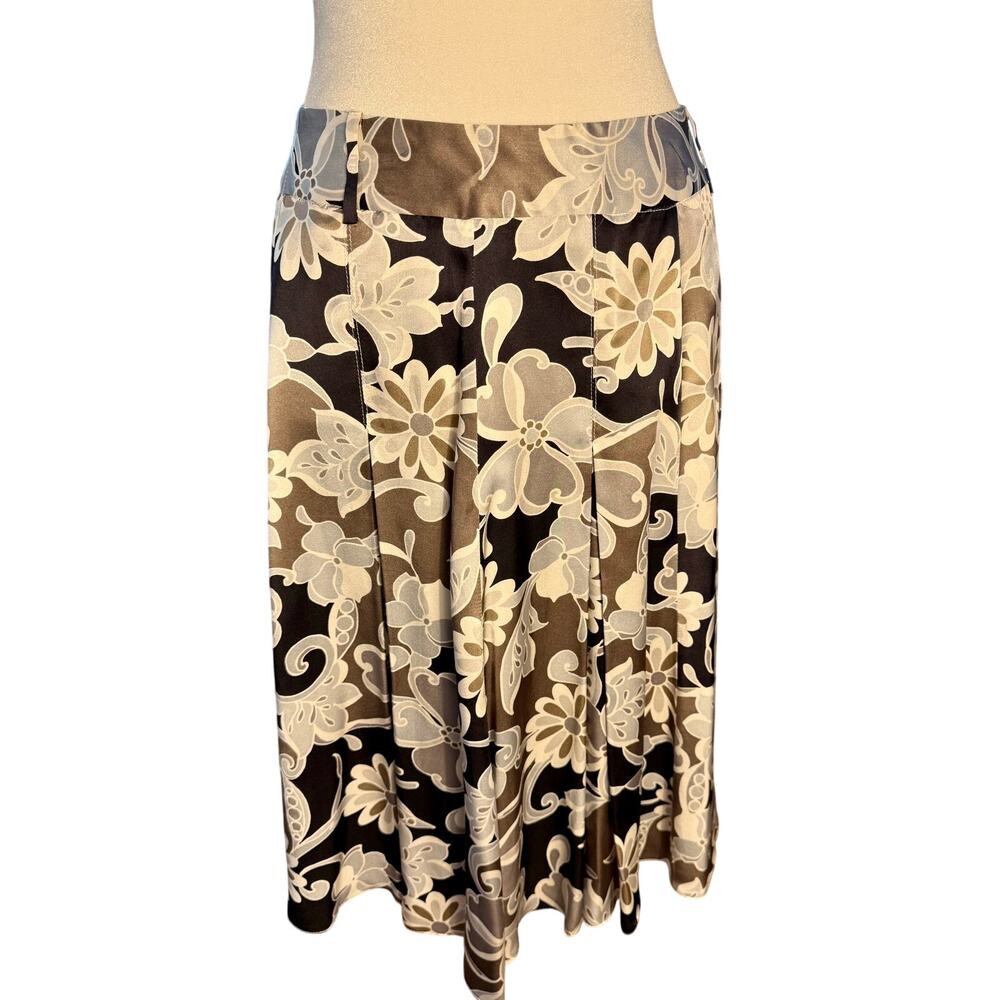 Silk Midi Skirt A-Line Size 6/8 Floral Gray Black‎ Artsy